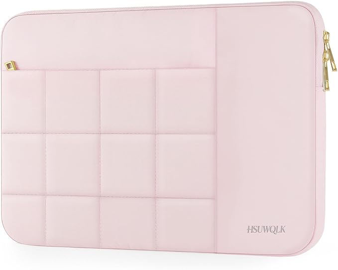 Laptop Case 13.3 inch,13-13.3 inch Puffy Laptop Sleeve Compatible with MacBook Neo/Air 13 13.6/Pro 13/Pro 14,HP Dell ASUS Acer Lenovo,Twelve Square Quilted Computer Bag with 2 Pockets,Pink