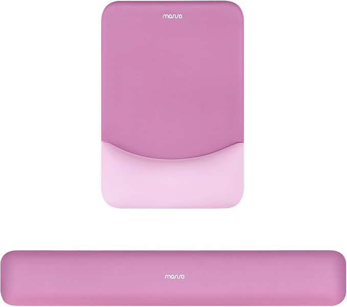 MOSISO Wrist Rest Support for Mouse Pad&Keyboard Set, Rectangular Ergonomic Mousepad Non-Slip Base Home/Office Pain Relief&Easy Typing Pad with Neoprene Cloth&Raised Silicone Lining, Rose Red