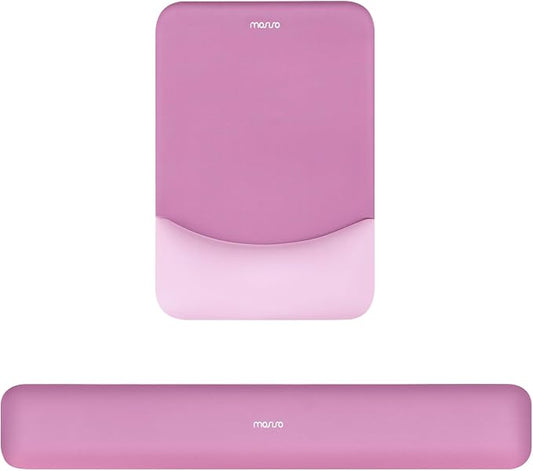 MOSISO Wrist Rest Support for Mouse Pad&Keyboard Set, Rectangular Ergonomic Mousepad Non-Slip Base Home/Office Pain Relief&Easy Typing Pad with Neoprene Cloth&Raised Silicone Lining, Rose Red
