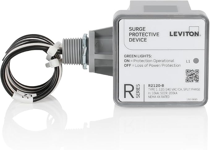 Leviton Type 1 Surge Protective Panel, Residential Home Surge Protection, 120/240 VAC, Split Phase, 36kA per Phase, R2120-B SPD