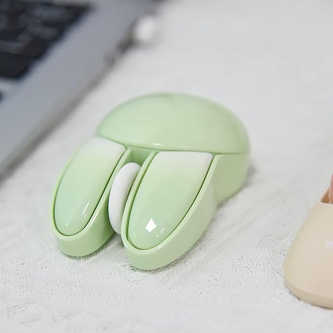 Lomiluskr Cute Bunny Wireless Mouse, Lightweight Soundless Mice, 2.4G Wireless Mice, Candy Colors, Kawaii Rabbit Mouse for Girls and Kids (Green Bunny)