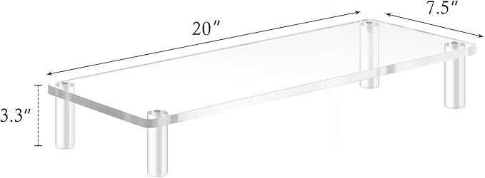 YestBuy 20x7.5 Acrylic Monitor Stand Riser, Clear Computer Stand for Laptop, iMac, Pc, Printer, Desktop Ergonomic,Desk Riser Work from Home Accessories Office Supplies Platform Save Space