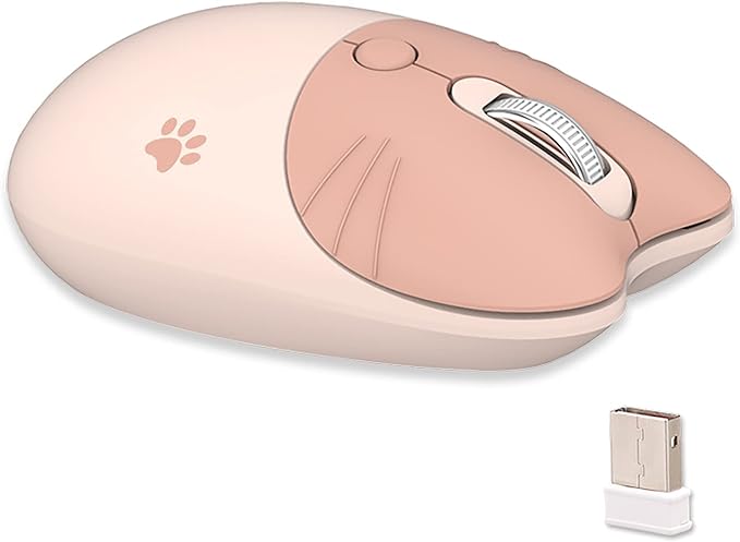 Lomiluskr Cute Cat Wireless Mouse, Lightweight Soundless Mice, 2.4G Wireless Mice, Candy Colors, Kawaii Mouse for Girls and Kids (Milk Tea)