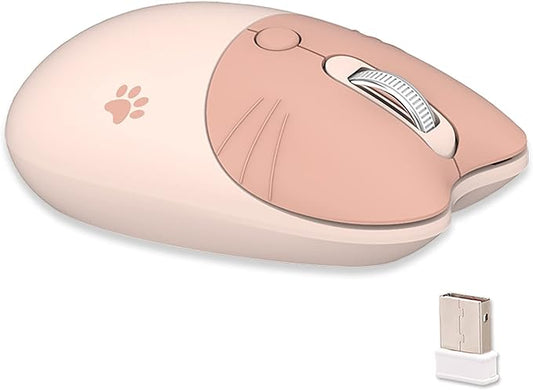Lomiluskr Cute Cat Wireless Mouse, Lightweight Soundless Mice, 2.4G Wireless Mice, Candy Colors, Kawaii Mouse for Girls and Kids (Milk Tea)