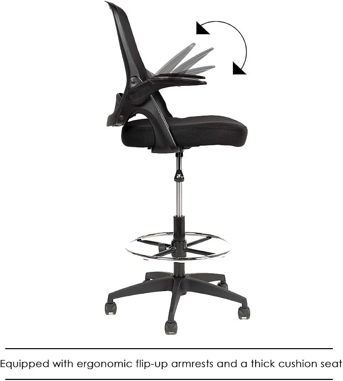 BestOffice Drafting Chair Tall Office Chair Standing Desk Chair Mesh Computer Chair Adjustable Height with Lumbar Support Flip Up Arms Swivel Rolling Executive Chair,Black