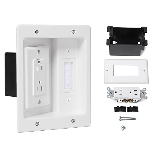 Wall Cable Concealer Management Kit, Recessed TV Outlet Box, in Wall TV Box Hidden Cable Connection Kit, Behind TV Outlet Box Recessed Wall Mount TV Box to Hide Power Cables and Low Voltage Wires