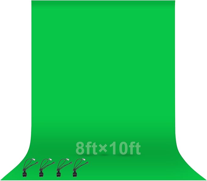 EMART Green Screen Backdrop, 8 x 10 Ft Photography Greenscreen Background Sheet Fabric Kit for YouTube Video Streaming Zoom, Small Photo Chromakey Cloth Curtain with 4 Clip