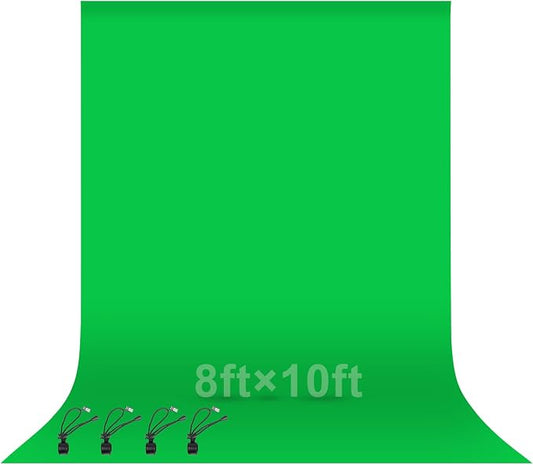 EMART Green Screen Backdrop, 8 x 10 Ft Photography Greenscreen Background Sheet Fabric Kit for YouTube Video Streaming Zoom, Small Photo Chromakey Cloth Curtain with 4 Clip