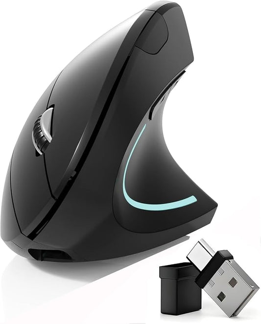 Bluetooth Mouse,Type-c and USB 2.4G Wireless Vertical Mouse Rechargeable Ergonomic Mouse, 800/1200 /1600 DPI, Buttons for Laptop, Desktop, PC, MacBook,Mac Computer (Black)
