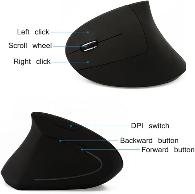 Left Handed Mouse, Ergonomic 2.4GHz Vertical Optical Wireless Mouse with USB Receiver DPI (800/1200/1600) for PC Computer Laptop Macbooks,Cordless Mice Specially for Lefty Left-handers(black)