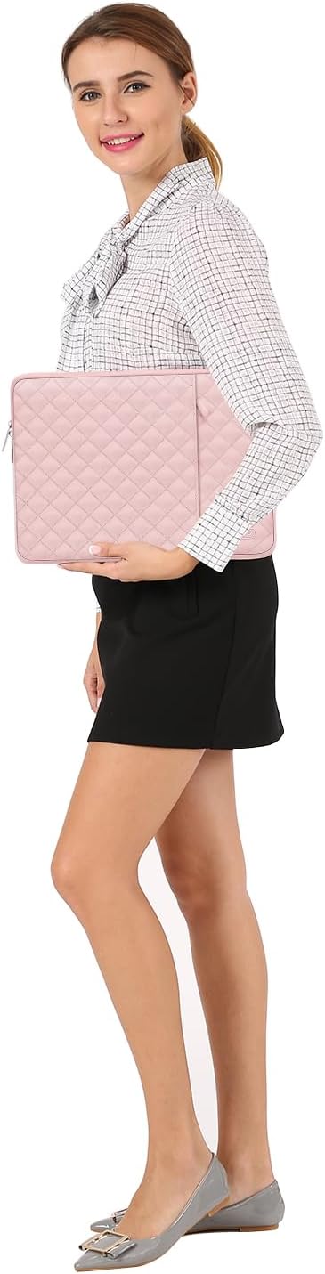 MOSISO Laptop Case 14 inch, 14 inch Laptop Sleeve Compatible with HP Lenovo Dell ASUS, HP Stream, Dell Latitude, Lenovo IdeaPad, Square Quilted Vertical Computer Bag with Pocket&Small Case, Chalk Pink