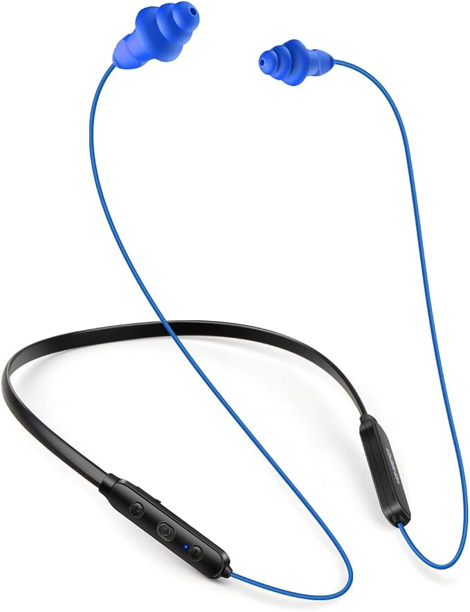 Noise Reduction Wireless Neckband Headphones with Qualcomm aptX HD, 27dB NRR, CVC Noise Cancelling Mic & Controls and 20H Playtime for Work Safety OSHA Compliant - Blue Wire Blue Earbuds