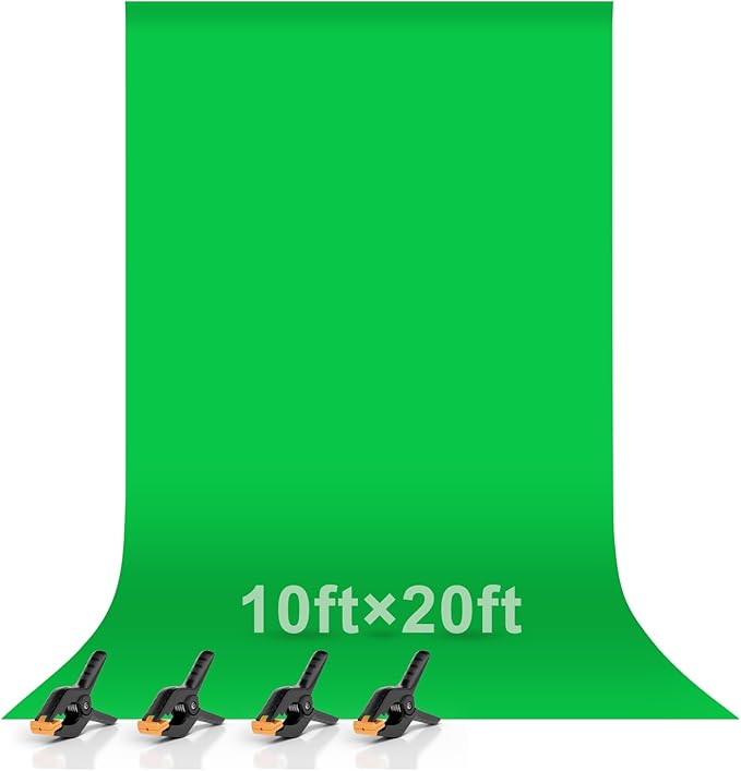 EMART Green Screen Backdrop, 10 x 20 Ft Photography Greenscreen Background Sheet Fabric Kit for YouTube Video Streaming Zoom, Small Photo Chromakey Muslin Cloth Curtain with 4 Clip