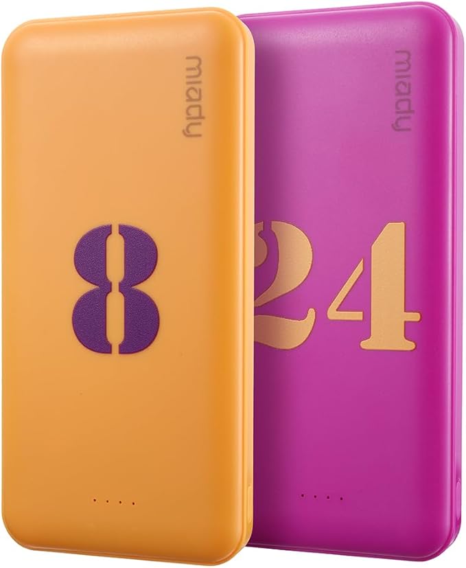 Miady 2-Pack Portable Charger, Slim 10000mAh Power Bank Travel Battery Pack 3 Outputs 2 Inputs Compatible with iPhone 17/16/15/14/13 Galaxy S24/22 iPad Android etc (Yellow+Purple)
