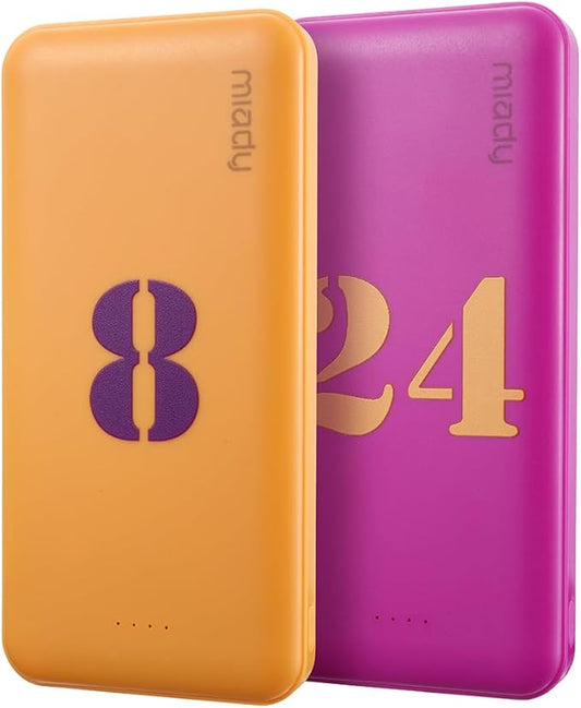 Miady 2-Pack Portable Charger, Slim 10000mAh Power Bank Travel Battery Pack 3 Outputs 2 Inputs Compatible with iPhone 17/16/15/14/13 Galaxy S24/22 iPad Android etc (Yellow+Purple)