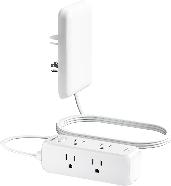 Olcorife Flat Outlet Extender with Cover, Flat Plug Power Strip with 6 AC Outlets, 2000 Joules Surge Protector, 5FT Flat Extension Cord, Home Office Travel Dorm Room Essentials