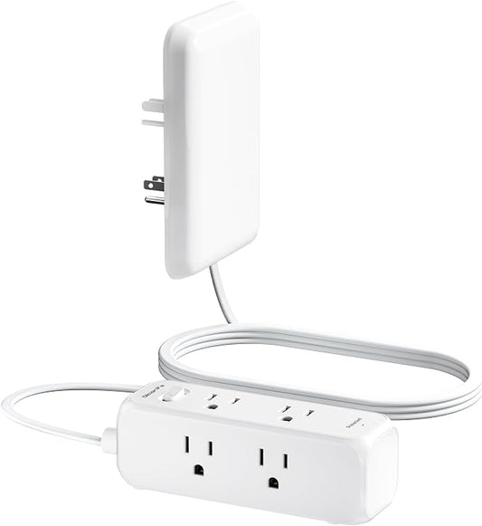 Olcorife Flat Outlet Extender with Cover, Flat Plug Power Strip with 6 AC Outlets, 2000 Joules Surge Protector, 5FT Flat Extension Cord, Home Office Travel Dorm Room Essentials