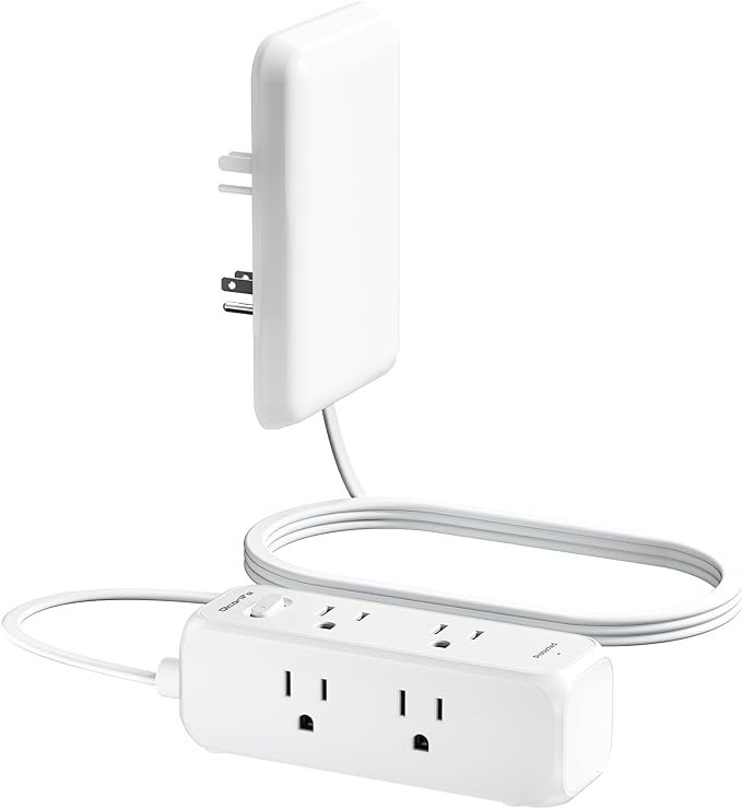 Olcorife Flat Outlet Extender with Cover, Flat Plug Power Strip with 6 AC Outlets, 2000 Joules Surge Protector, 3FT Flat Extension Cord, Home Office Travel Dorm Room Essentials