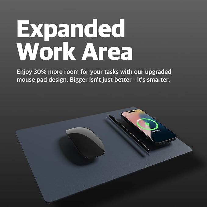 POUT H3 PRO Wireless Charging Mouse Pad – Qi-Enabled Fast Charger with Anti-Slip Base & Smooth Surface for Phones and Earbuds – Sleek Desk Accessory for Home & Office (Midnight Blue)