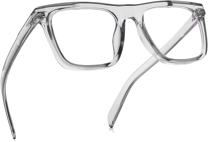 Trendy Square Blue Light Blocking Glasses for Men Women, Fashion Frame Non-prescription Computer Glasses (Transparent Grey)