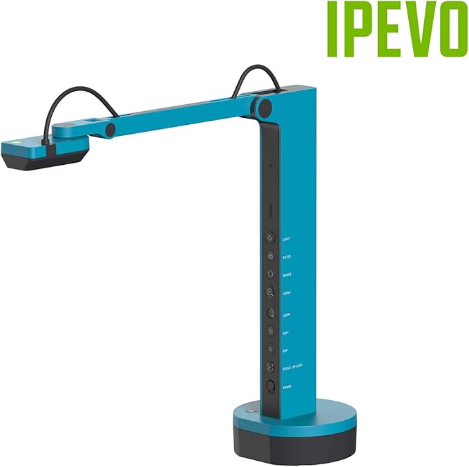 IPEVO VZ-X Wireless 8MP Document Camera, 3 Modes of Connectivity — Wi-Fi, HDMI, and USB, Compatible with Web Conferencing Software, Works Wirelessly with iOS, tvOS, and Android,Black, Blue