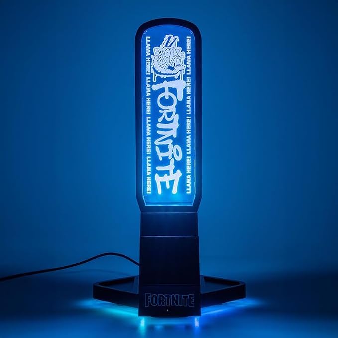 Paladone Fortnite 3-in-1 Headphone Stand and Tech Charging Station with Console Controller Cradle and 2 USB-C Ports, RGB Colour Changing Light Panel, Officially Licensed Gift for Gamers