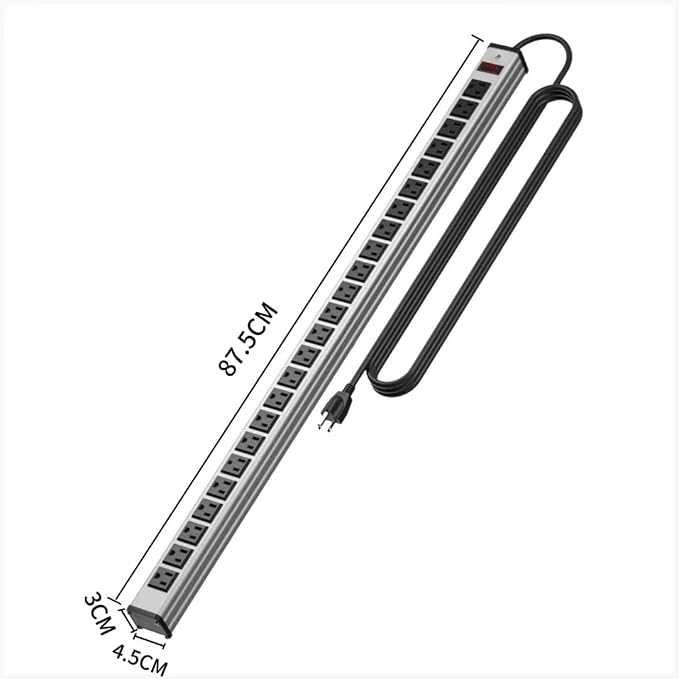 24 Oulet Long Power Strip,Heavy Duty Metal Socket Power Strip,Aluminum with 15-Foot Extension Power Cord,ETL Certified