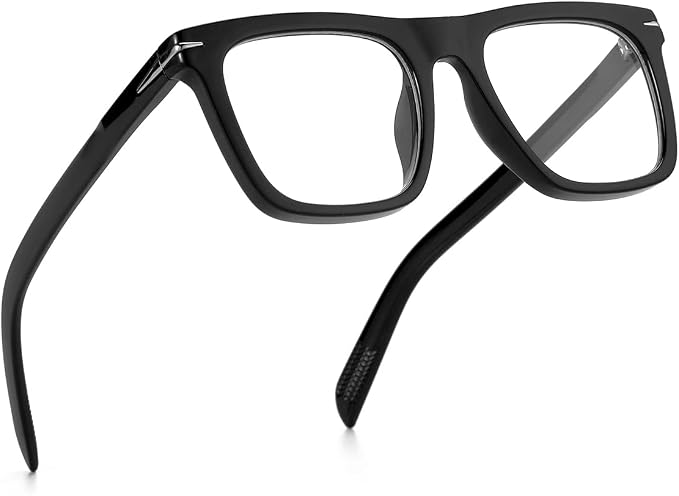 Trendy Square Blue Light Blocking Glasses for Men Women, Fashion Frame Non-prescription Computer Glasses (Black+Transparent)