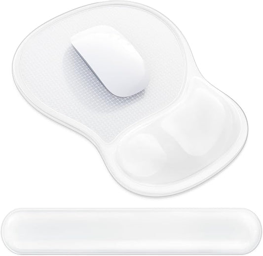 AKIT Ergonomic Mouse Pad and Keyboard Wrist Rest, Gel Wrist Rest for Computer Keyboard, Non-Slip Base, Pain Relief, Mousepad Set for Gaming, Home and Office, Clear