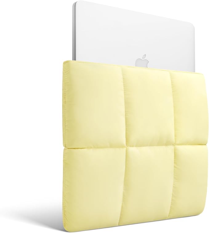 Comfyable Puffy Laptop Sleeve 15 16 Inch, Quilted Puffer Laptop Carrying Case for Women, Pillow Pouch Compatible for MacBook Air M5 & MacBook Pro M5 Pro/Max 2026, Butter Yellow