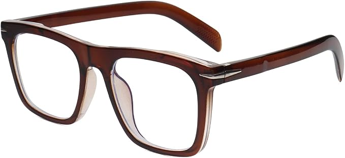 Trendy Square Blue Light Blocking Glasses for Men Women, Fashion Frame Non-prescription Computer Glasses (Brown)