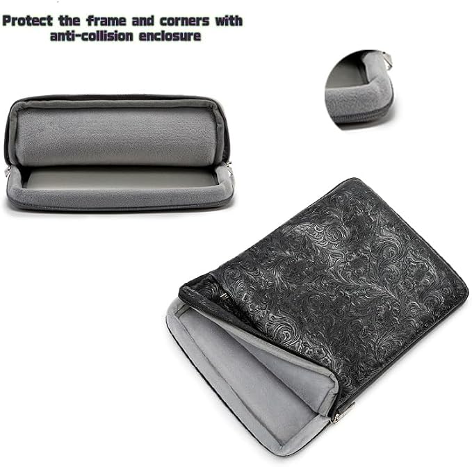 Kinmac 360° Protective Vertical Laptop Sleeve Case Cover Bag (Paisley Black PU, 12.5 inch-13.3 inch)