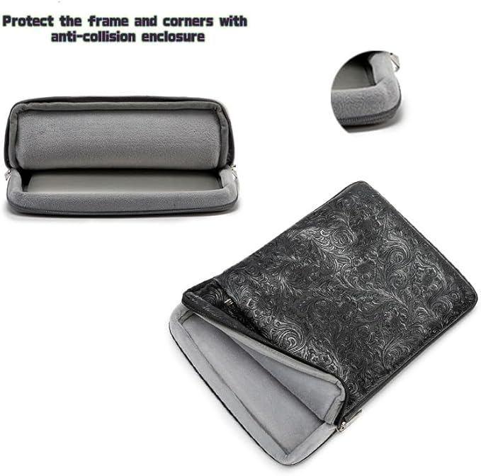Kinmac 360° Protective Vertical Laptop Sleeve Case Cover Bag (Paisley Black PU, 15 inch-15.6 inch)