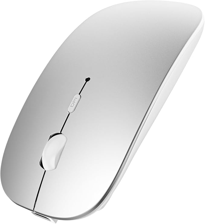 SUNGI Bluetooth Mouse for Laptop/MacBook/iPad/Android PC,Rechargable Quiet Slim Wireless Mouse Jiggler for Windows/Linux/Tablet,Silver