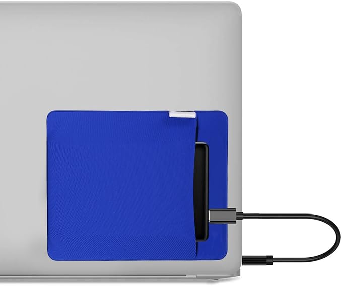 RIVEENY Portable Hard Drive Sleeve for Laptop, Adhesive Pouch for Laptop, Compatible with External Portable SSD, USB Cable Battery Pack, Wireless Mouse, Cables, Earphones (Blue)