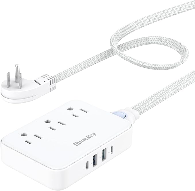 Innovative Power Strip, Cord Removable Design (4FT), Huntkey 3 Outlets Non Surge for Cruise, Travel Power Strip with 4 USB Ports (2 USB-C, 2 USB-A), ETL Listed