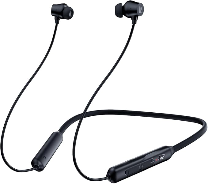 Rythflo Active Noise Cancelling Headphones, Wireless in Ear Neckband Blutooth Headphones with 3 AI Mics ENC, 60Hrs Playtime, V5.3 Multipoint Connection Magnetic Earbuds for Work/Travel/Home/Office