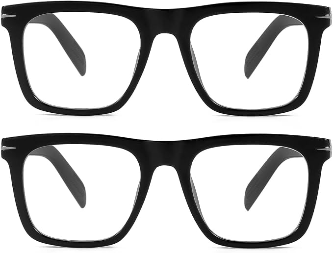 Trendy Square Blue Light Blocking Glasses for Men Women, Fashion Frame Non-prescription Computer Glasses (Black+Black)