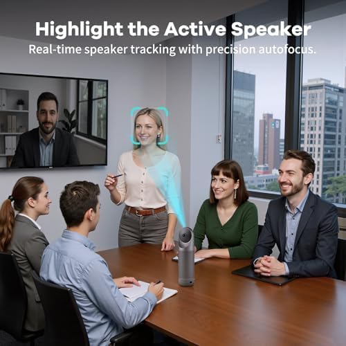 KanDao Meeting Pro 360-degree Video Conference Camera with Microphones and Speakers, AI Tracking, Smart Zooming, Automatic Focus, 4-in-one Standalone Meeting Room Camera System, Wi-fi/HDMI/USB