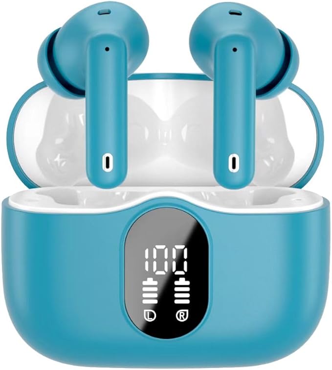Btootos Wireless Earbuds, Bluetooth 5.4 Headphones Bass Stereo, Ear Buds with Noise Cancelling Bluetooth Earbuds 36H Classic Ice Blue