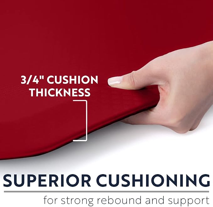 KANGAROO Anti Fatigue Mats for Kitchen Floor, Reduce Foot, Knee, Back Pressure, 3/4 Inch Thick Cushioned Ergonomic Mat, Waterproof Comfort Rug for Under Sinks, Standing Desk, Store Floors, 17x24, Red