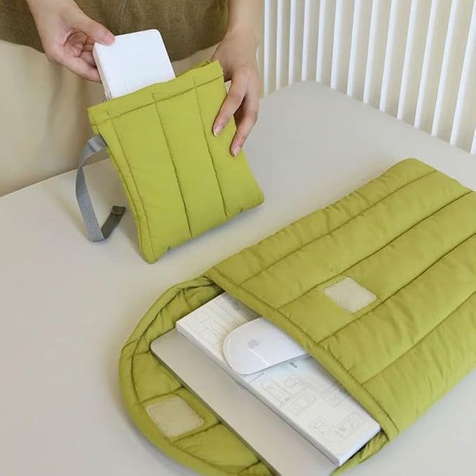 Puffy Laptop Sleeve Set 13-14 Inch Green, Protective Carrying Case for Men and Women, Cute Case Bag Compatible with 13 and 14 Inch Laptops, for MacBook Air M2, Asus/Dell Xps in Cover