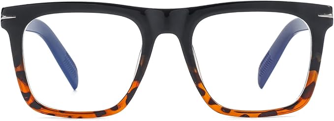 Trendy Square Blue Light Blocking Glasses for Men Women, Fashion Frame Non-prescription Computer Glasses (Black/Tortoise)