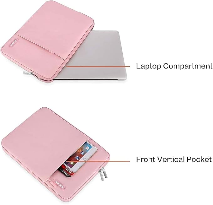 MOSISO Laptop Case 14 inch, 14 inch Laptop Sleeve Compatible with HP Lenovo Dell ASUS Acer, HP Stream, Dell Latitude, Lenovo IdeaPad, Polyester Vertical Computer Sleeve Bag with Pocket, Pink