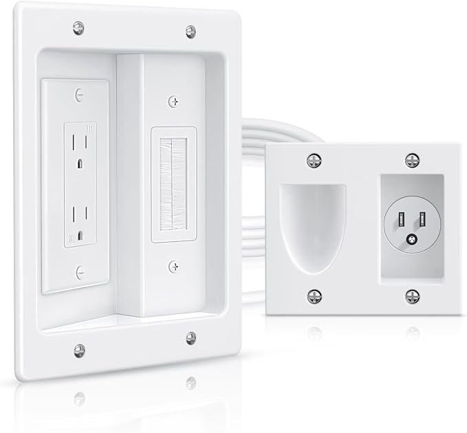 ELECTOP Dual Outlet in Wall Cable Management Kit, TV Cord Hider for Wall Mounted TV, Recessed Low Voltage Media Wall Plate for Power Cables & Low Voltage Wires