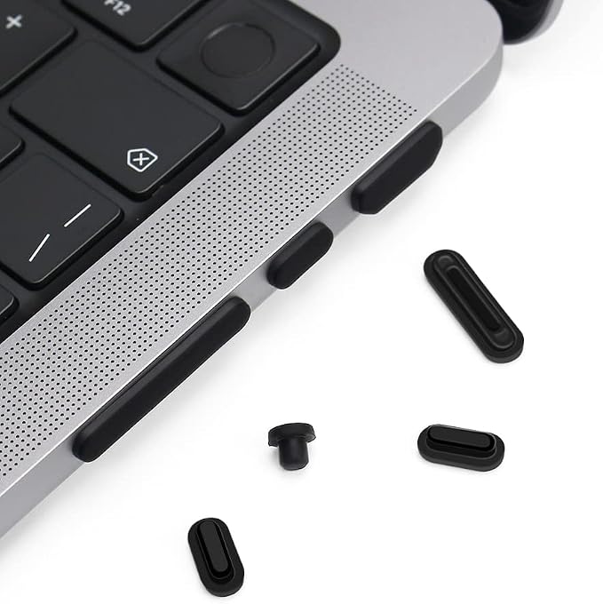 ProElife 7 Pcs Anti Dust Dirt Plug Cups Set for 2026-2021 MacBook Pro 14.2 inch 16.2 inch M5 M4 M3 M2 M1 Pro/Max (A3427/A3428/A3434/A3112/A3185) Accessory Silicone Anti Dirt Protective Cover (Black)