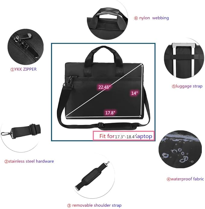 Premium Black,17.3-18.4 Inch Laptop Briefcase with Cross-Body Shoulder, DVD Player bag,Painting board bag，Laptop case Fits Dell, HP, ASUS,MacBook Pro, 2-layer Design,Durable,LIGHTWEIGHT