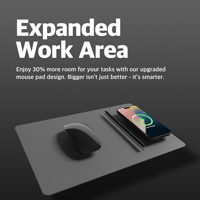 POUT H3 PRO Wireless Charging Mouse Pad – Qi-Enabled Fast Charger with Anti-Slip Base & Smooth Surface for Phones and Earbuds – Sleek Desk Accessory for Home & Office (Dust Gray)
