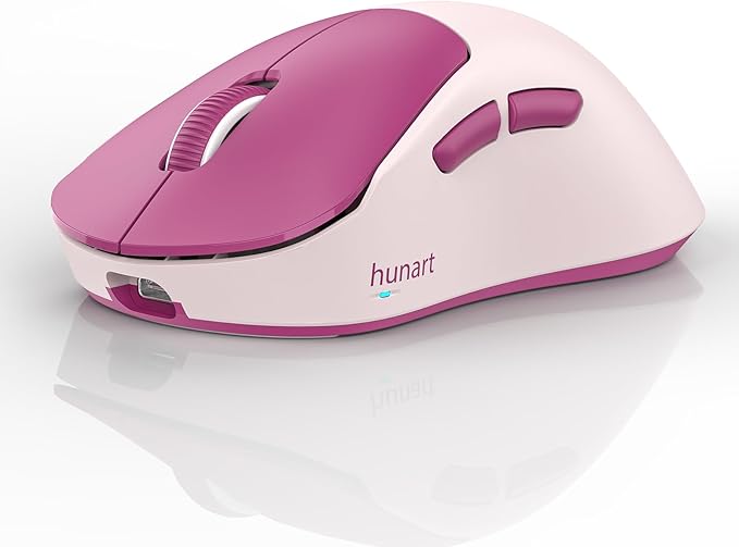 hunart H6 49g Wireless Mouse, Bluetooth & 2.4GHz Rechargeable Mouse, Lightweight Silent Ergonomic Mouse with USB-C Charging, Portable Right-Hand Office Mouse for Laptop, PC, MacBook(Berry Pink)