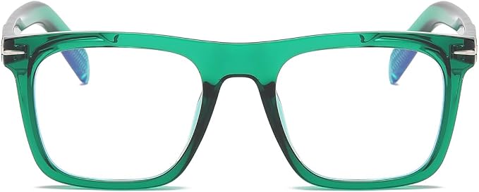 Trendy Square Blue Light Blocking Glasses for Men Women, Fashion Frame Non-prescription Computer Glasses (Green)